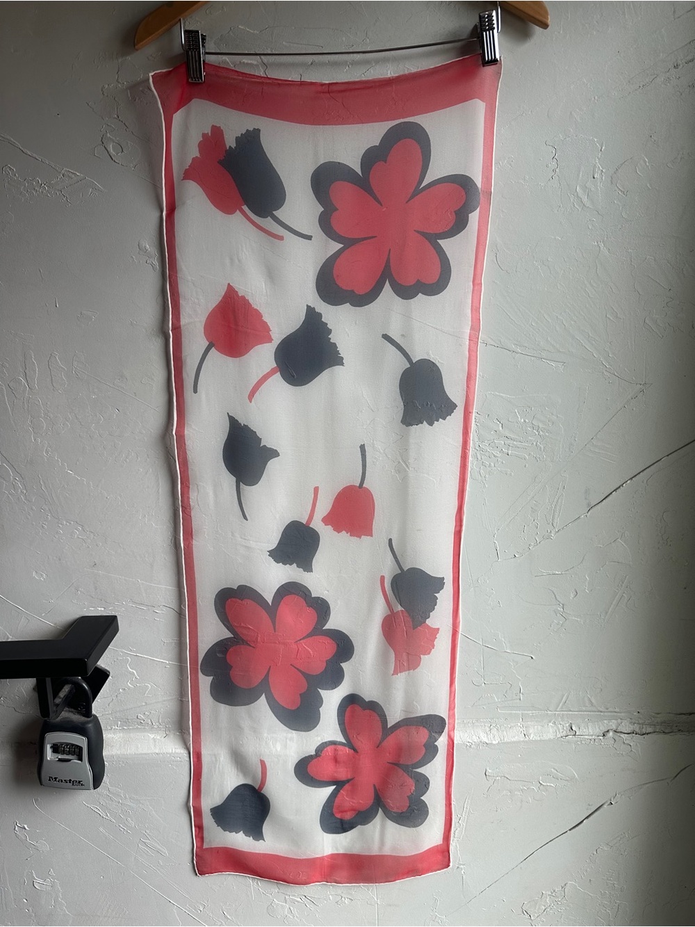 Retro Mod Floral Sheer Scarf Red Blue White Rectangle Cottagecore 60s 42x15